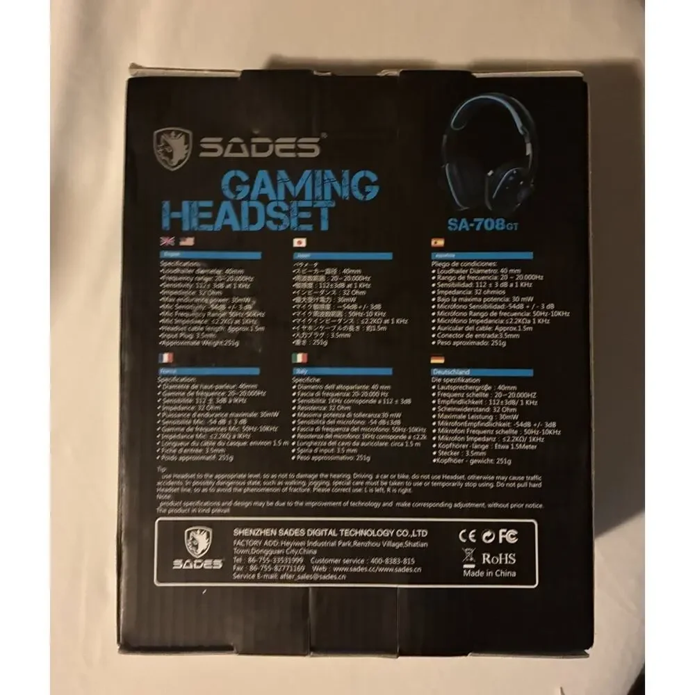 SADES SA-708GT Stereo Gaming Headset w/ Mic 3.5mm Wired Black/Blue